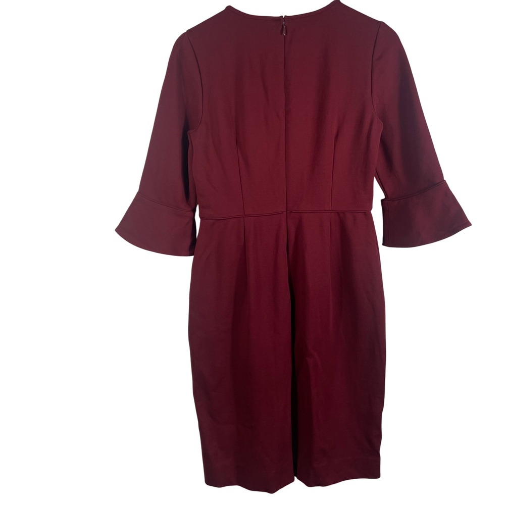 J.Crew Burgundy Bell Sleeve Sheath‎ Dress Size 6 Lined Stretch Work Cocktail - Picture 10 of 13